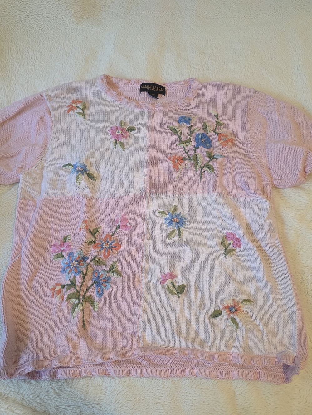 VTG Haband Cable Knitted Sweater with Embroidered Flowers cottagecore